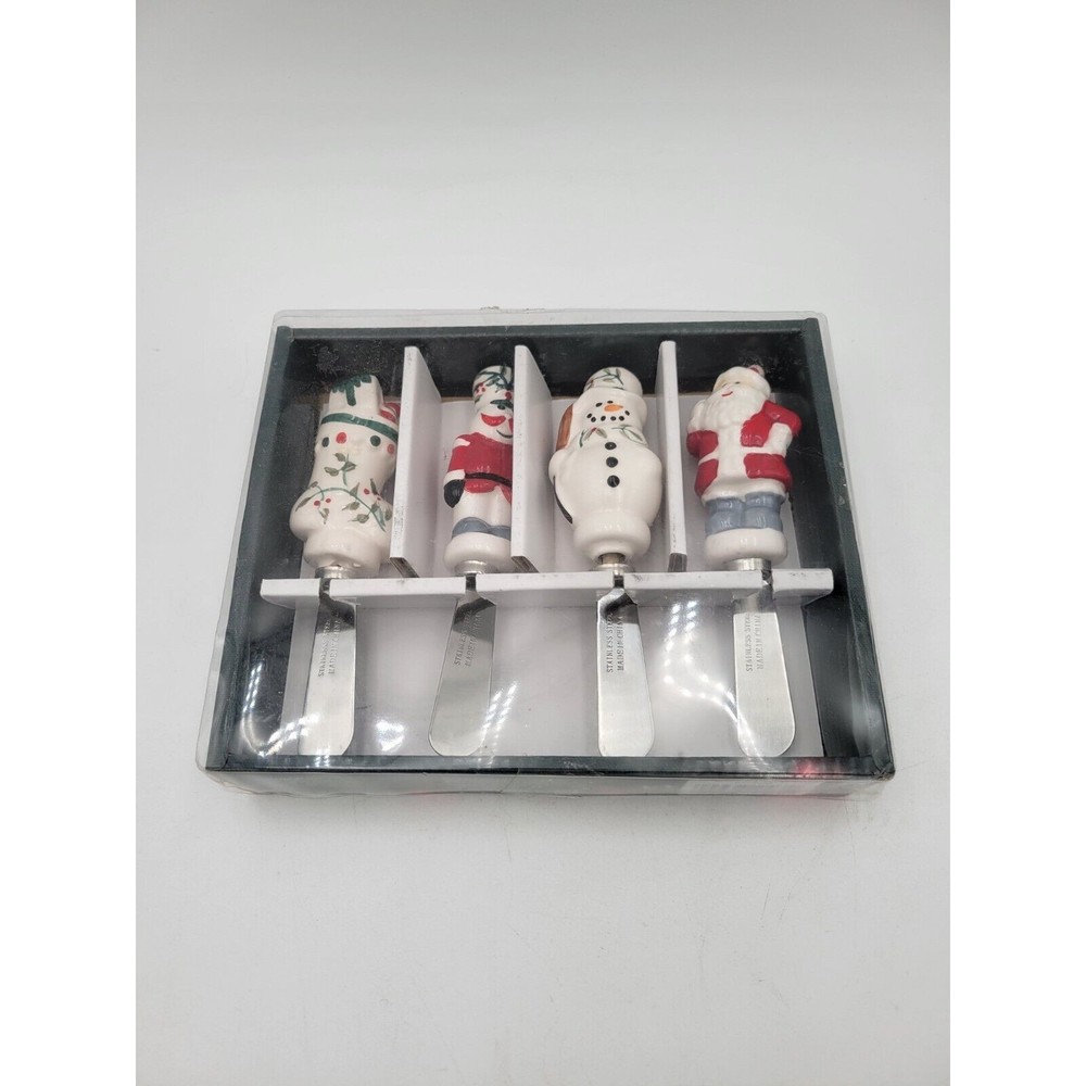 Pfaltzgraff Winterberry Christmas Snowman Santa Spreaders Set of 4 in box - Picture 5 of 8
